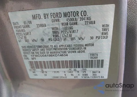 2008 Ford Escape Limited z USA, uszkodzony, nr VIN 1FMCU04198KD14634